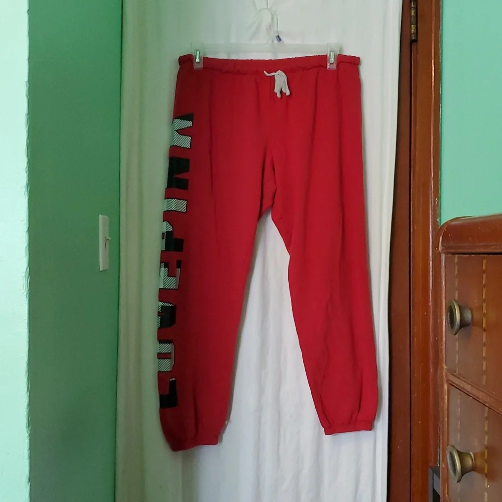 Red Sweatpants with Bold Lettering - Picture 2 of 9